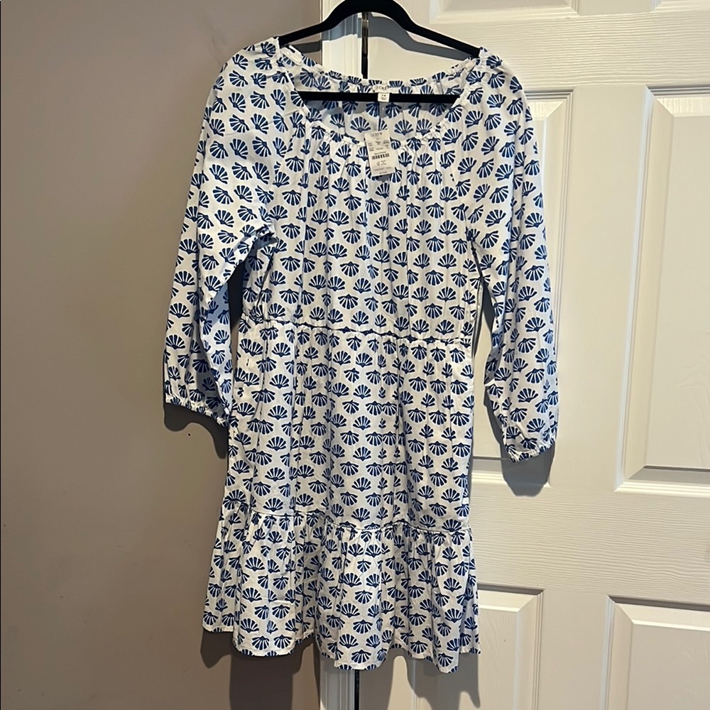 J. Crew Blue and White Shell Print Top